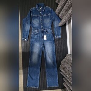 Judy Blue denim jumpsuit long sleeve button front women's Large
